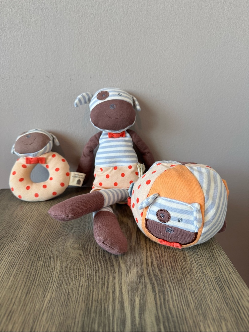 Apple Park Organic‎ Farm Buddies Boxer Dog Rattle Plush Teether Ball Set of 3